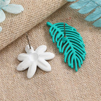 Green Enamel & Silver-Plated Leaf & Flower Mismatched Stud Earrings