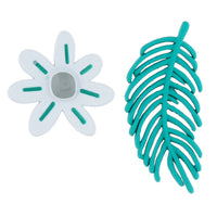 Green Enamel & Silver-Plated Leaf & Flower Mismatched Stud Earrings