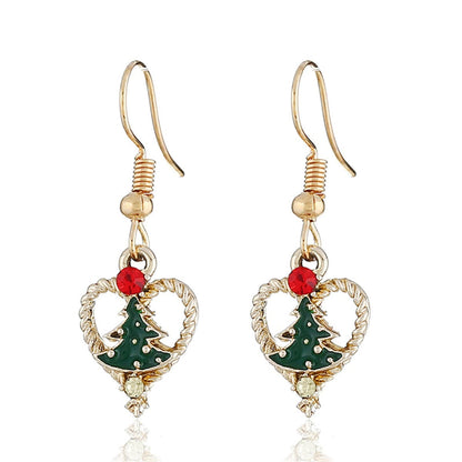 Red Cubic Zirconia and Green Enamel Openwork Heart Tree Drop Earrings, drop earrings for women, everyday style, front view