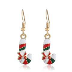 Cubic Zirconia & Enamel 18K Gold-Plated Christmas Crutch Drop Earrings