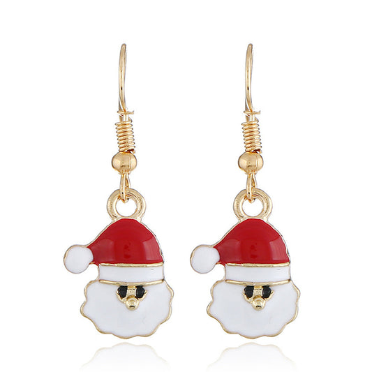 Red Enamel and 18K Gold-Plated Santa Drop Earrings, gold drop earrings for women, vintage-inspired design, front view