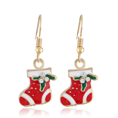 Red Enamel and Cubic Zirconia Stocking Drop Earrings, drop earrings for women, everyday style, front view