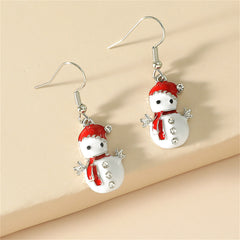 Cubic Zirconia & Red Enamel Snowman Drop Earrings