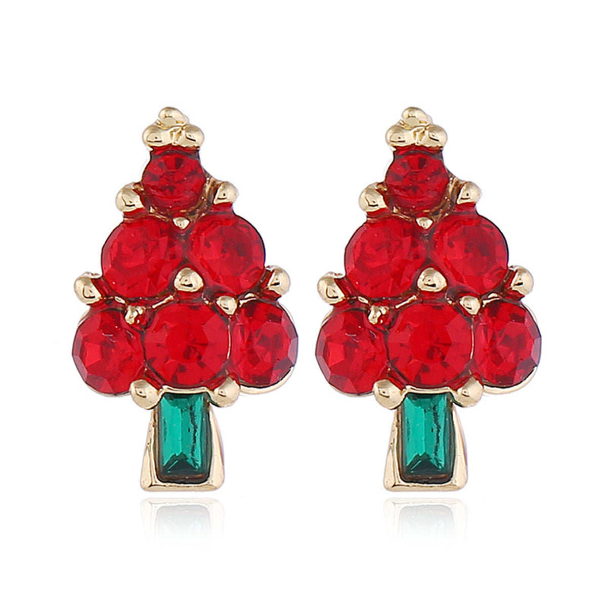 Red Cubic Zirconia and Green Crystal Tree Stud Earrings, stud earrings for women, everyday style, front view