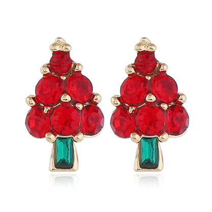 Red Cubic Zirconia and Green Crystal Tree Stud Earrings, stud earrings for women, everyday style, front view