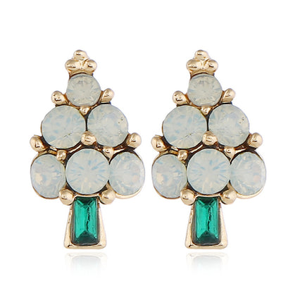 Green Crystal and Cubic Zirconia Christmas Tree Stud Earrings, stud earrings for women, dainty minimalist design, front view