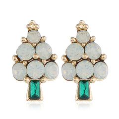 Green Crystal & Cubic Zirconia Christmas Tree Stud Earrings