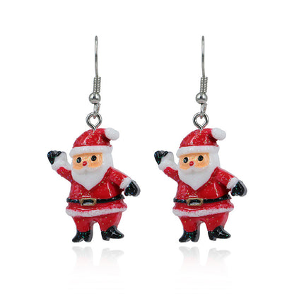 Red Acrylic and Silver-Plated Santa Drop Earrings, silver drop earrings for women, elegant gift for her, front view