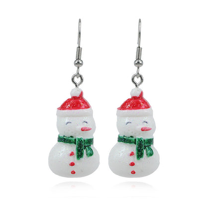 Red and White Snowman Drop Earrings, drop earrings for women, everyday style, front view