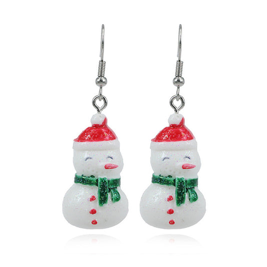 Red and White Snowman Drop Earrings, drop earrings for women, everyday style, front view