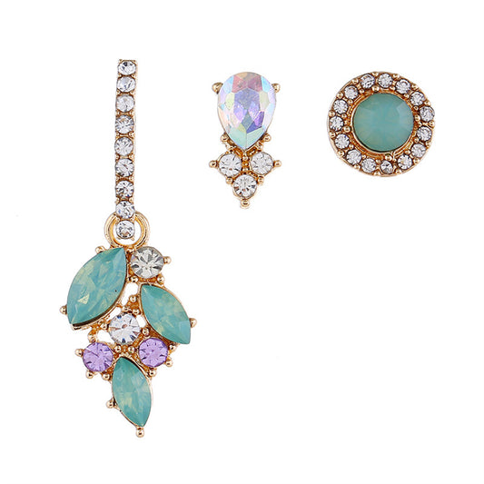 Green Crystal and Cubic Zirconia Botanical Earring Set, stud earrings for women, everyday style, front view