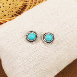 Turquoise & Silver-Plated Round Stud Earrings