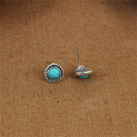 Turquoise & Silver-Plated Round Stud Earrings