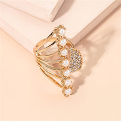 Pearl & Cubic Zirconia 18K Gold-Plated Wing Open Statement Ring