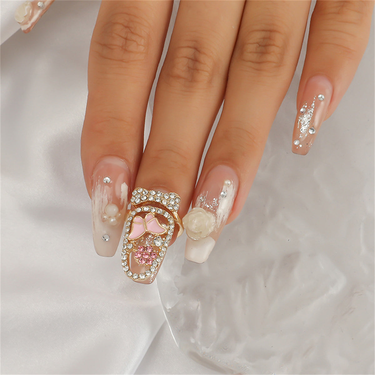Cubic Zirconia and 18K Gold-Plated Butterfly Bypass Midi Ring, gold statement rings for women, front view
