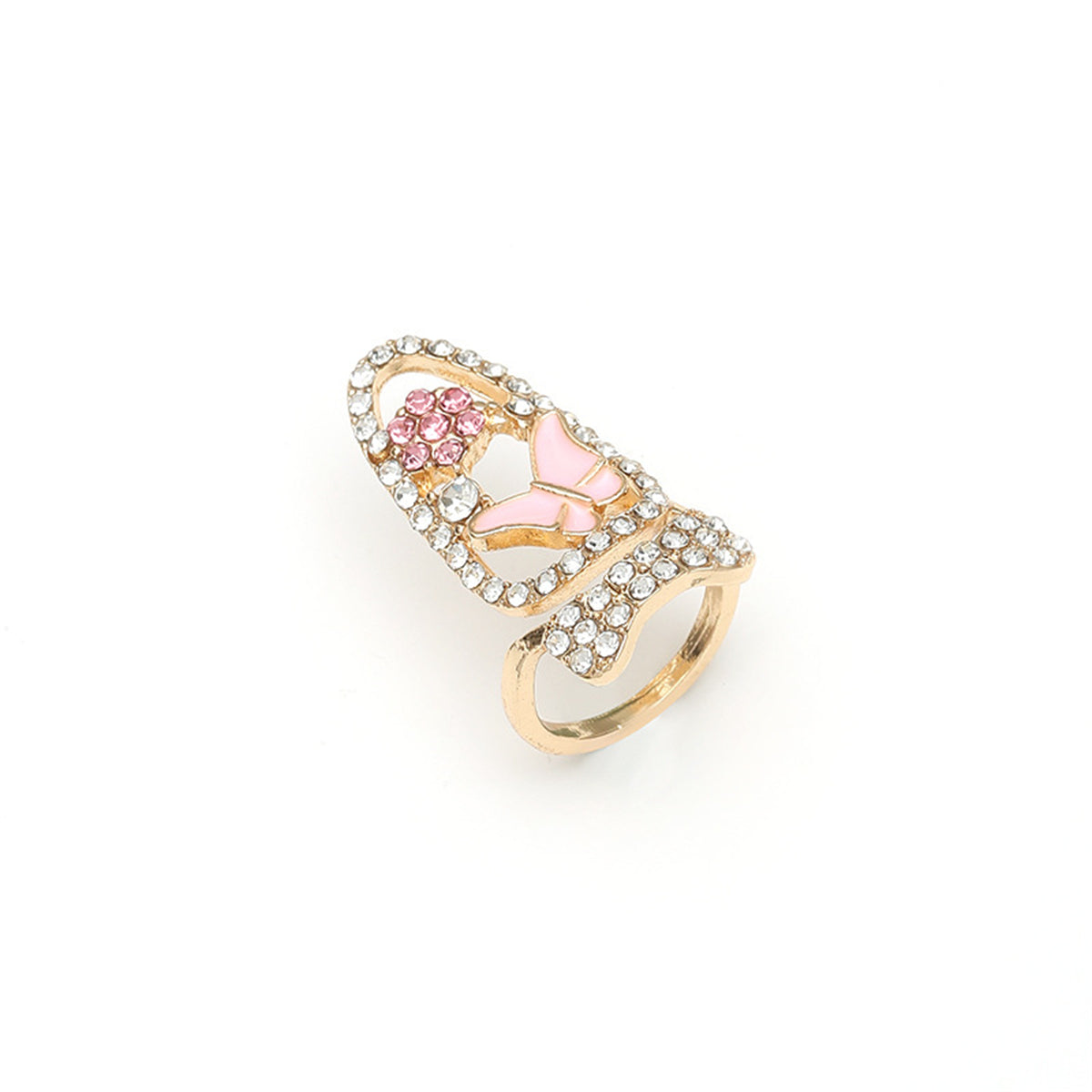 Cubic Zirconia and 18K Gold-Plated Butterfly Bypass Midi Ring, gold statement rings for women, side view