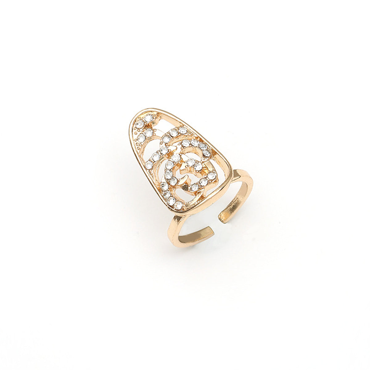Cubic Zirconia & 18K Gold-Plated Flower Adjustable Midi Ring
