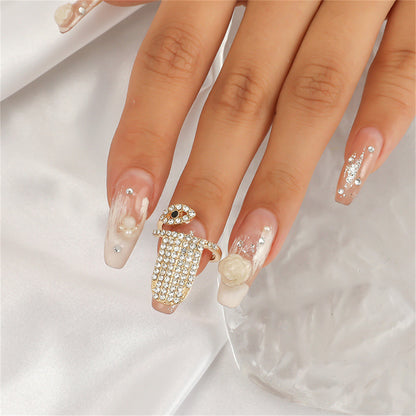 Cubic Zirconia and 18K Gold-Plated Eye Bypass Midi Ring, gold statement rings for women, botanical inspired, front view