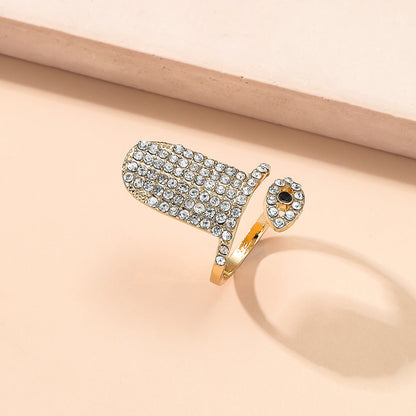 Cubic Zirconia and 18K Gold-Plated Eye Bypass Midi Ring, gold statement rings for women, botanical inspired, detail close-up