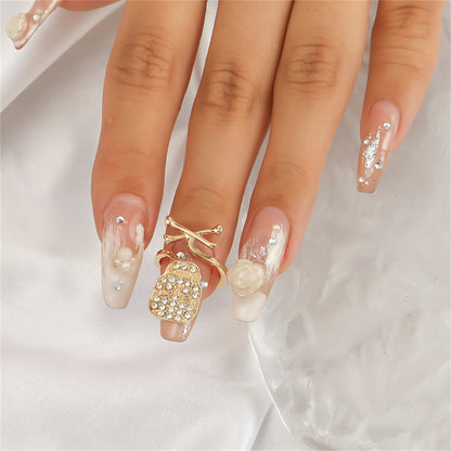Cubic Zirconia and 18K Gold-Plated Skull Bypass Midi Ring, gold statement rings for women, botanical inspired, front view