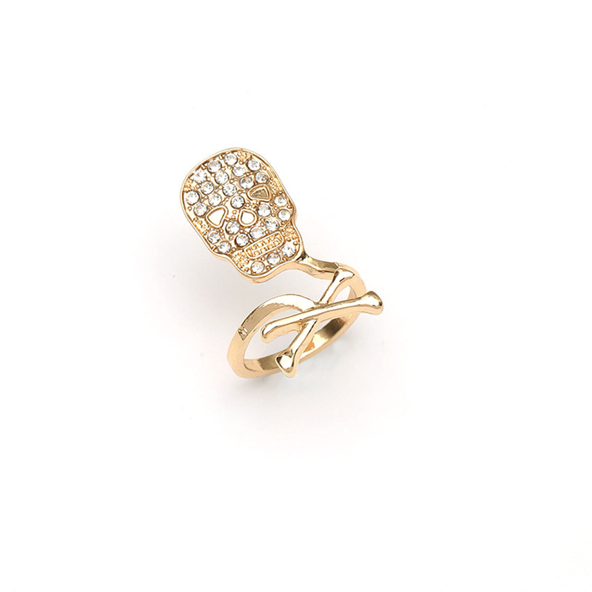 Cubic Zirconia and 18K Gold-Plated Skull Bypass Midi Ring, gold statement rings for women, botanical inspired, side view