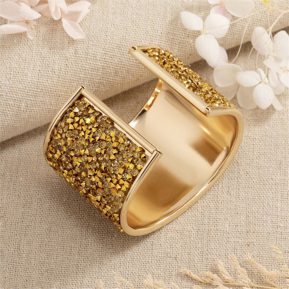 Cubic Zirconia & 18K Gold-Plated Cluster Pavé Wide Cuff