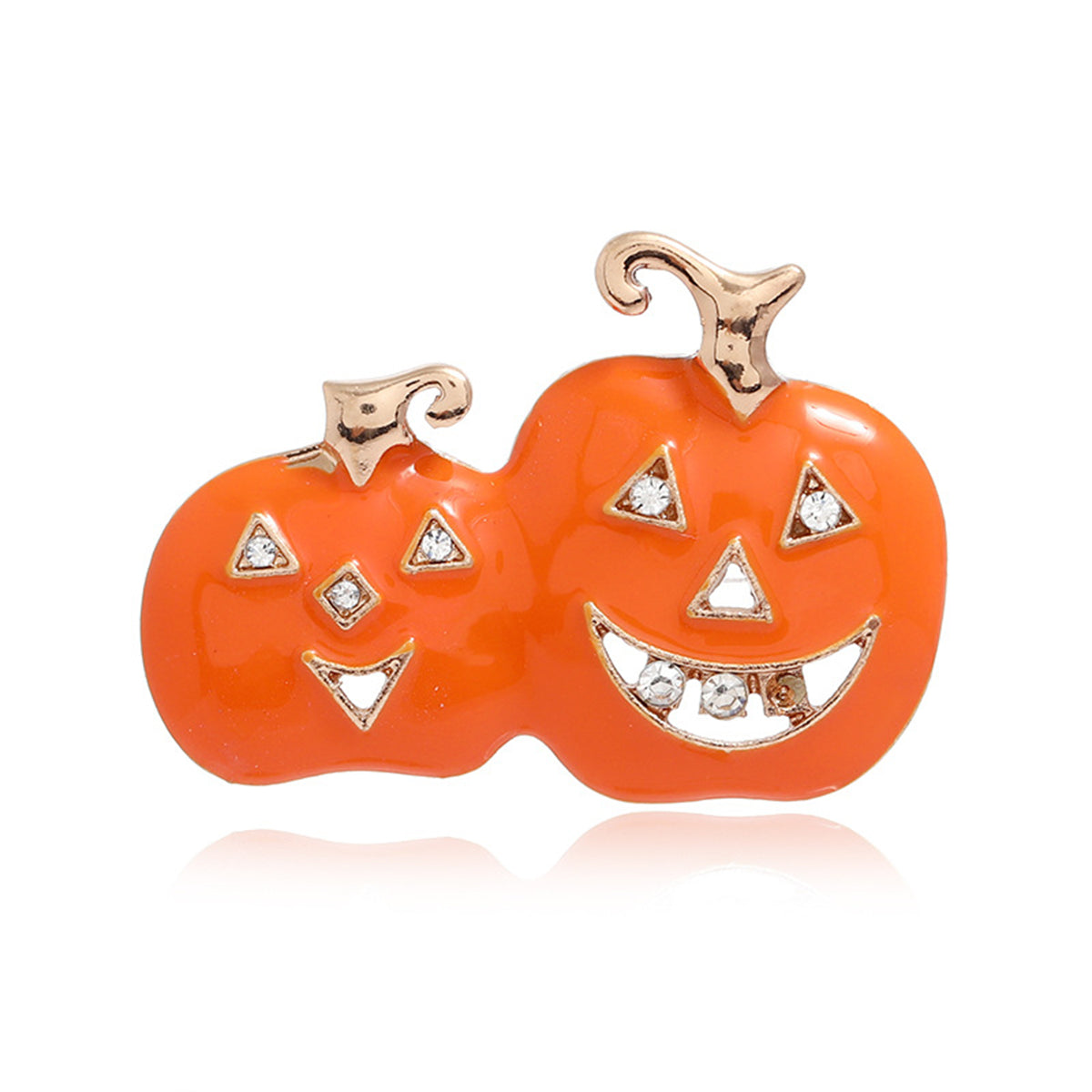 Cubic Zirconia and Orange Jack-O'-Lantern Brooch, brooch pin, vintage-inspired design, side view