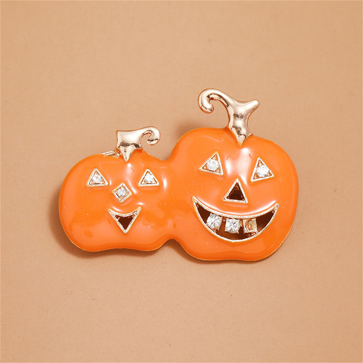 Cubic Zirconia and Orange Jack-O'-Lantern Brooch, brooch pin, vintage-inspired design, detail close-up