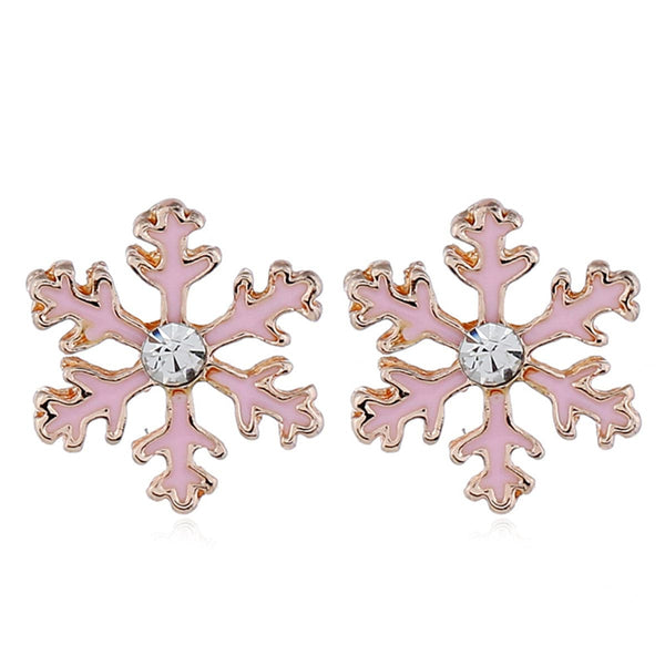 Pink Enamel & Cubic Zirconia Snowflake Stud Earrings