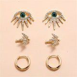 Cubic Zirconia & 18k Gold-Plated Eye Stud Earrings Set