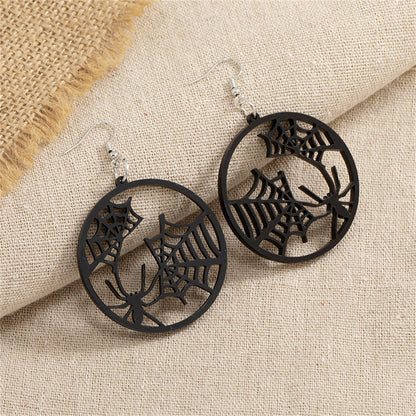 Black Acrylic and Silver-Plated Spider Web Round Drop Earrings, silver drop earrings for women, lifestyle look