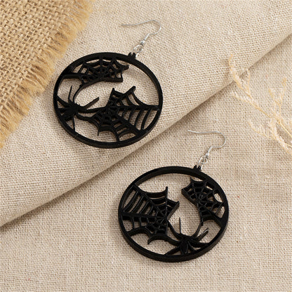 Black Acrylic and Silver-Plated Spider Web Round Drop Earrings, silver drop earrings for women, styled look