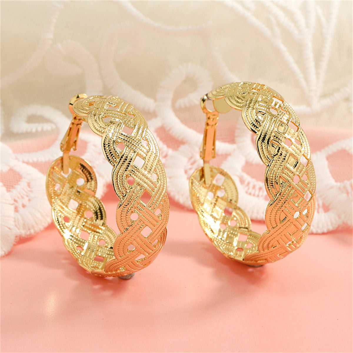 18K Gold-Plated Weaving Hoop Earrings, dainty minimalist design, styled look
