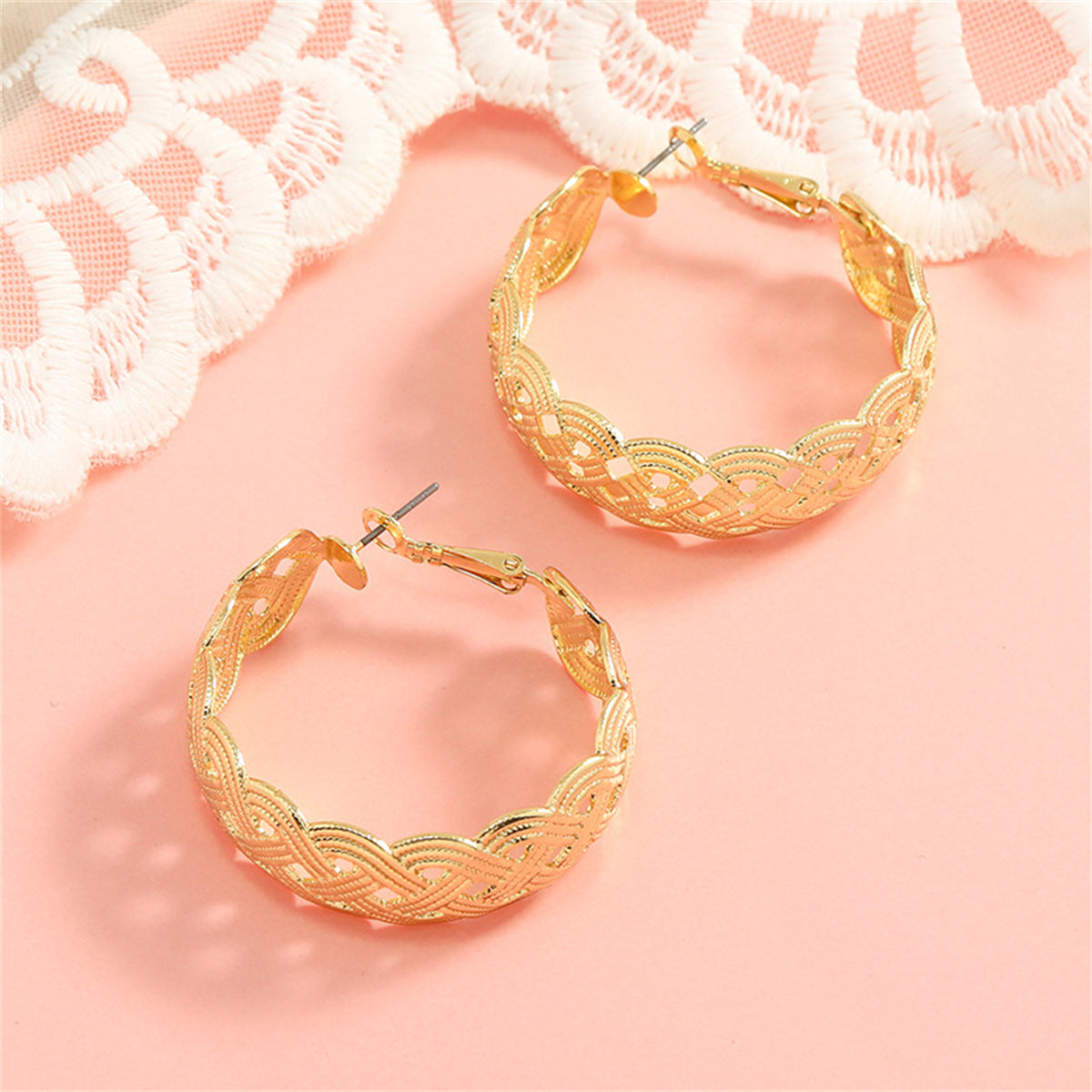 18K Gold-Plated Weaving Hoop Earrings, dainty minimalist design, lifestyle look