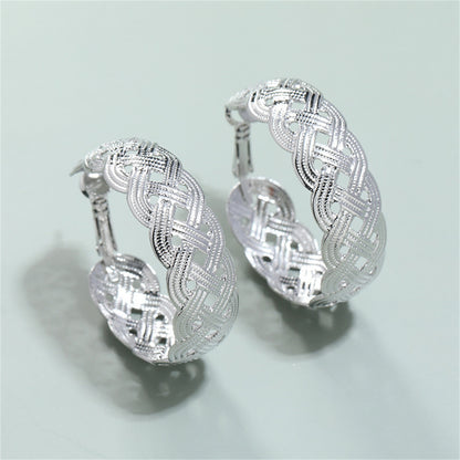 Silver-Plated Weaving Hoop Earrings, vintage-inspired design, front view
