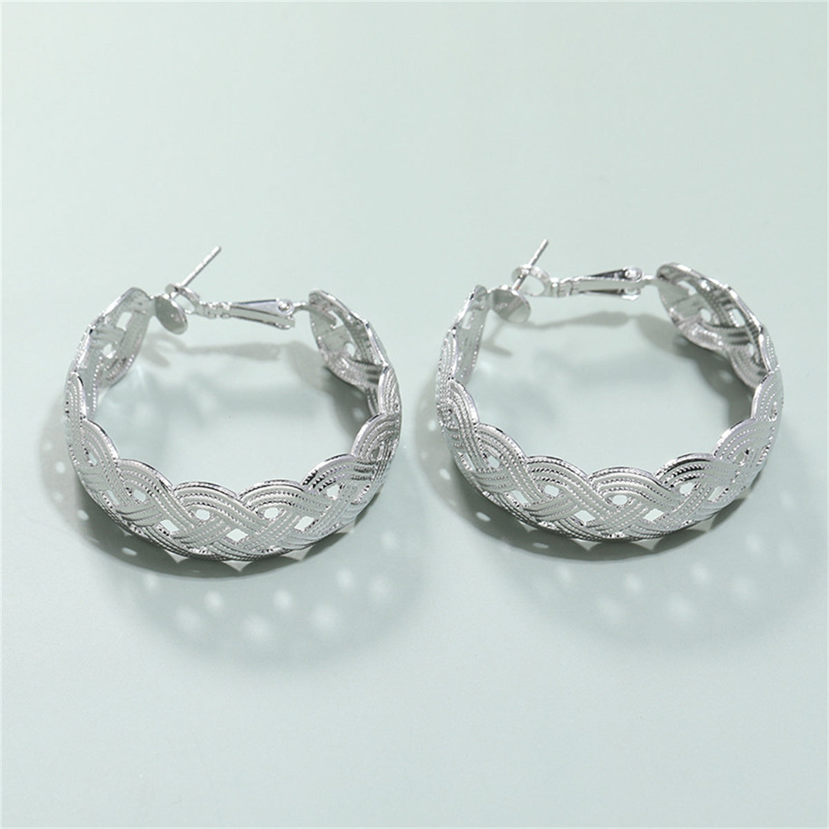 Silver-Plated Weaving Hoop Earrings, vintage-inspired design, side view