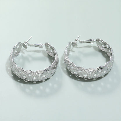 Silver-Plated Weaving Hoop Earrings, vintage-inspired design, side view