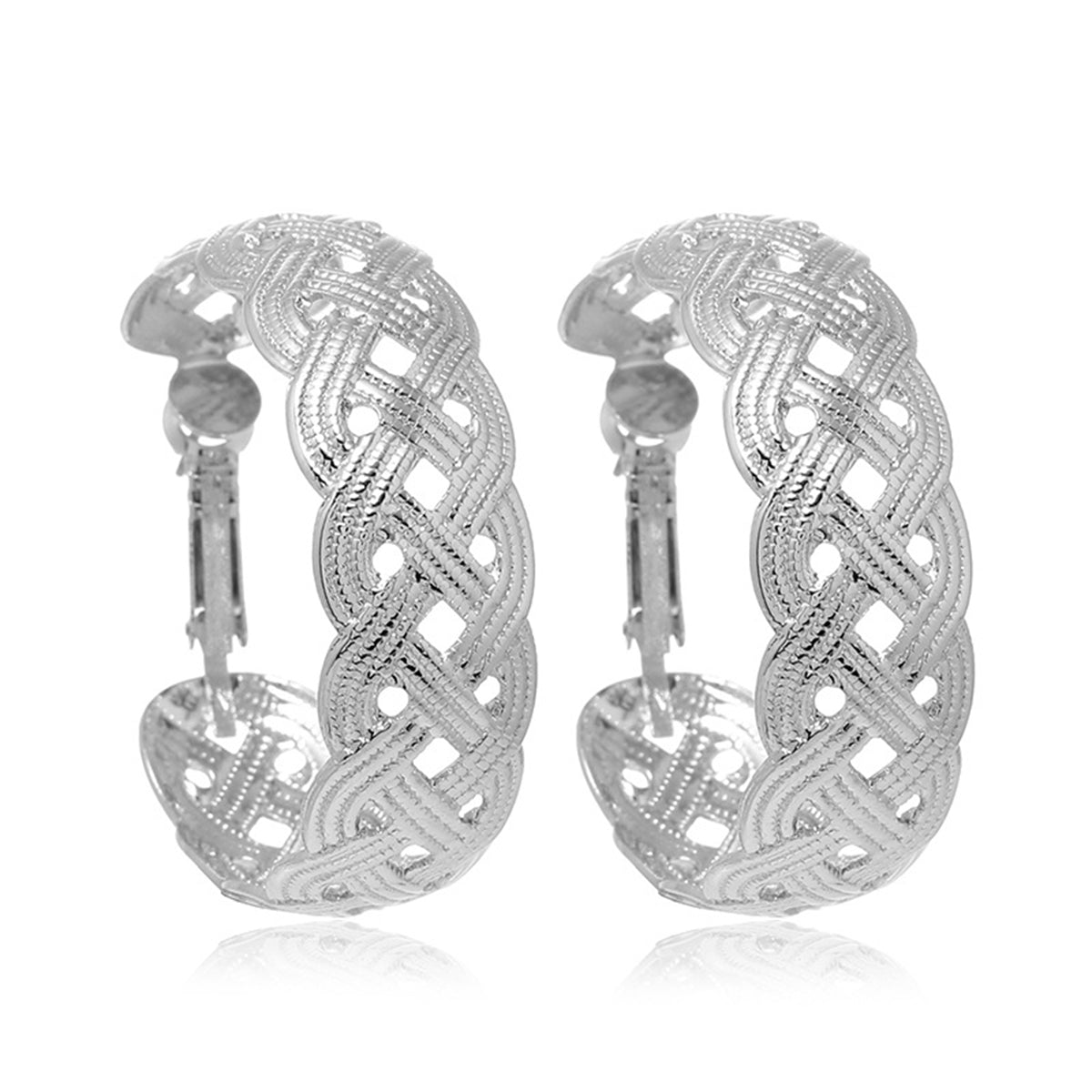Silver-Plated Weaving Hoop Earrings, vintage-inspired design, detail close-up
