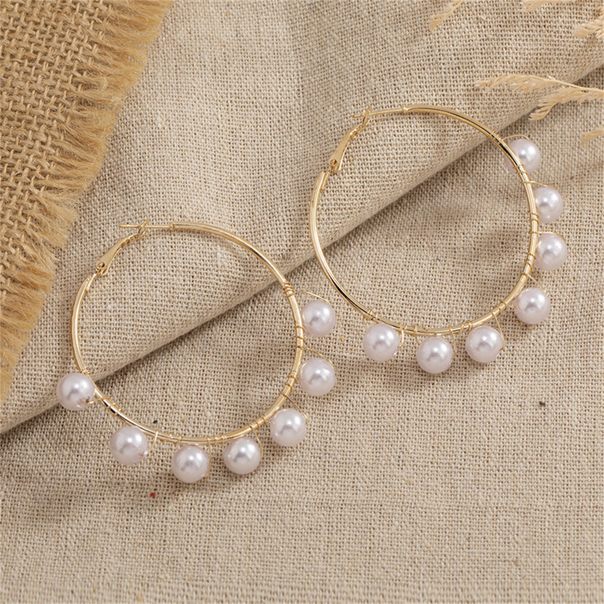 Pearl and 18K Gold-Plated Beaded Hoop Earrings, vintage-inspired design, side view