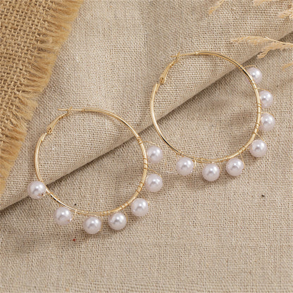 Pearl and 18K Gold-Plated Beaded Hoop Earrings, vintage-inspired design, side view