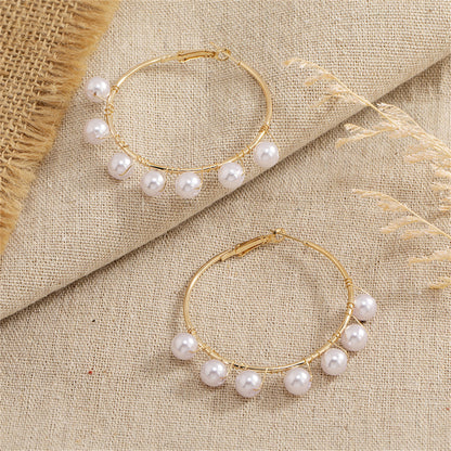 Pearl and 18K Gold-Plated Beaded Hoop Earrings, vintage-inspired design, detail close-up