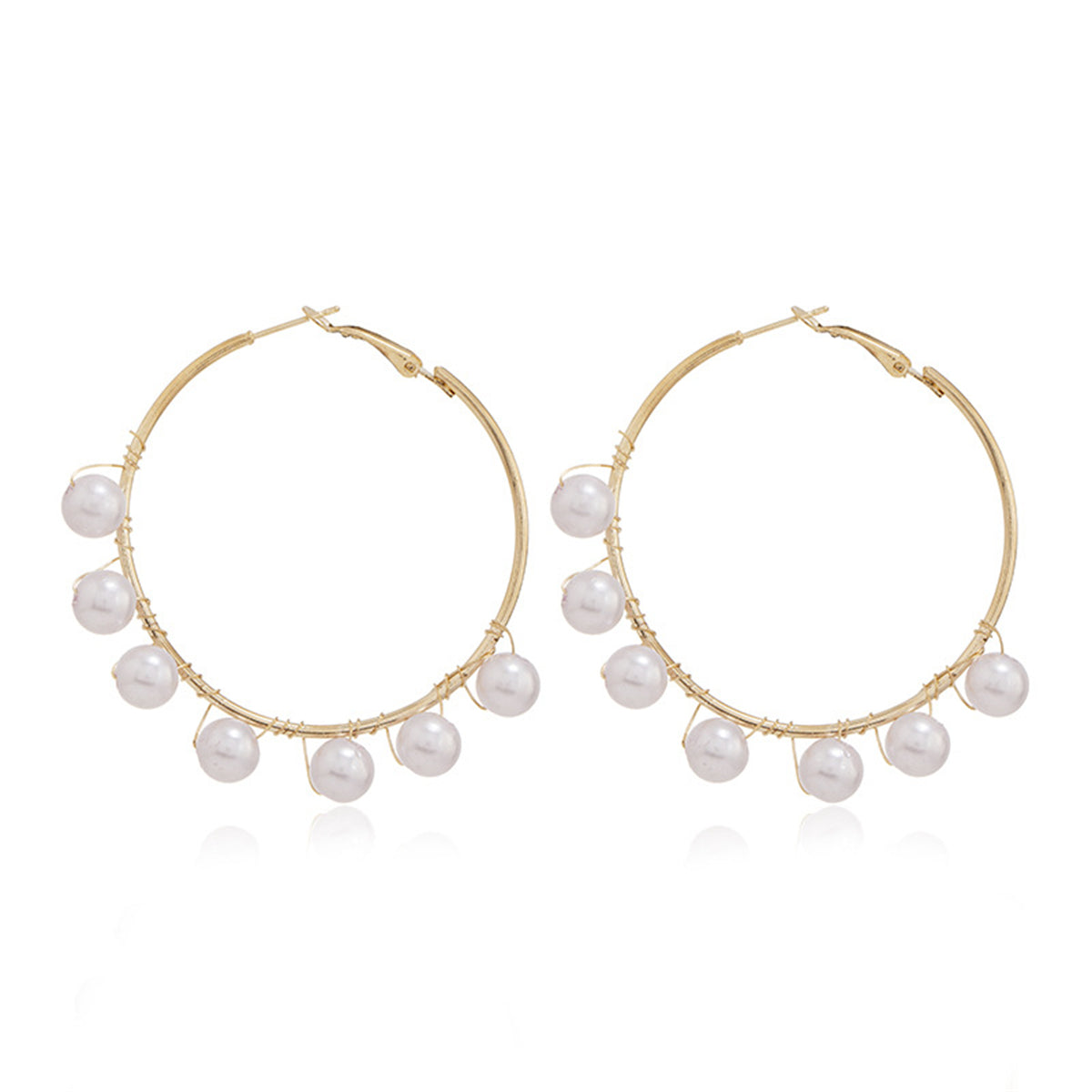 Pearl and 18K Gold-Plated Beaded Hoop Earrings, vintage-inspired design, front view