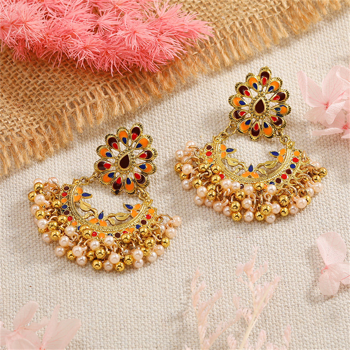 Pearl and Enamel 18K Gold-Plated Peacock Drop Earrings, gold drop earrings for women, elegant gift for her, lifestyle look
