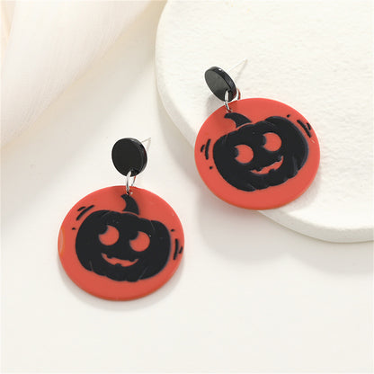 Red and Black Jack-O'-Lantern Drop Earrings, drop earrings for women, dainty minimalist design, side view