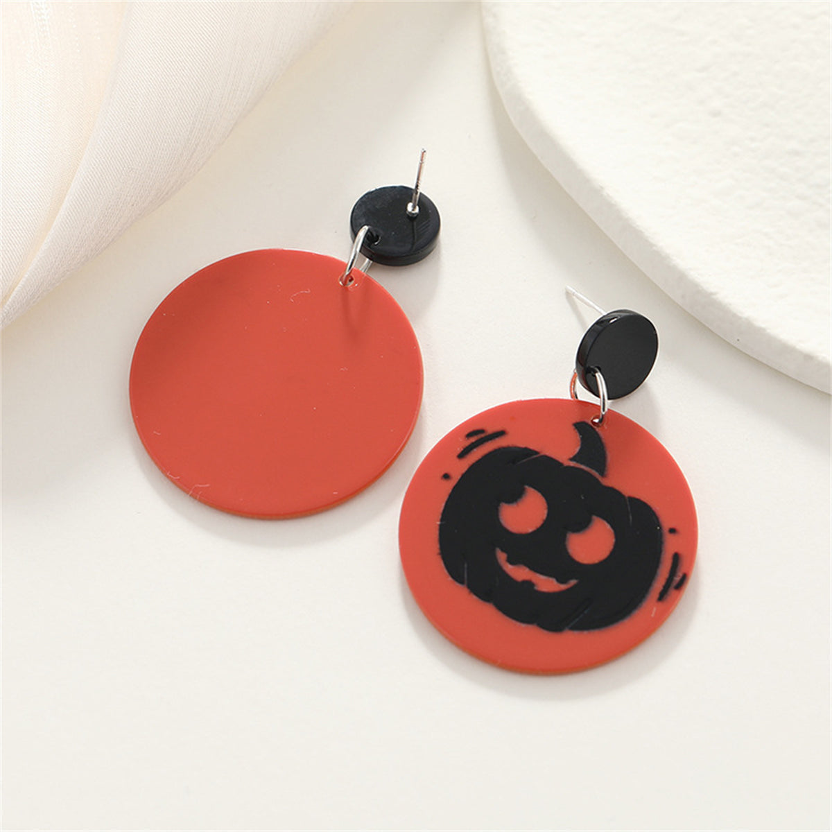 Red and Black Jack-O'-Lantern Drop Earrings, drop earrings for women, dainty minimalist design, lifestyle look