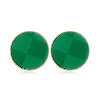 Green & 18k Gold-Plated Plaid Round Stud Earrings