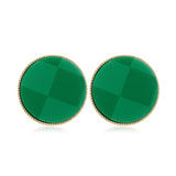 Green & 18k Gold-Plated Plaid Round Stud Earrings