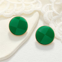 Green & 18k Gold-Plated Plaid Round Stud Earrings
