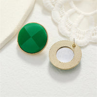 Green & 18k Gold-Plated Plaid Round Stud Earrings