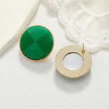 Green & 18k Gold-Plated Plaid Round Stud Earrings